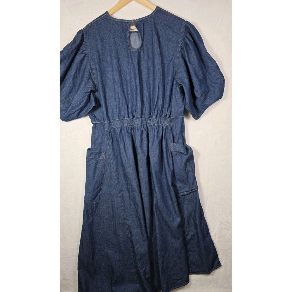 NWT ALIGNE Harlin Denim Midi Dress UK18 US14 Cotton Puff Sleeve Pockets Blue - Picture 4 of 14